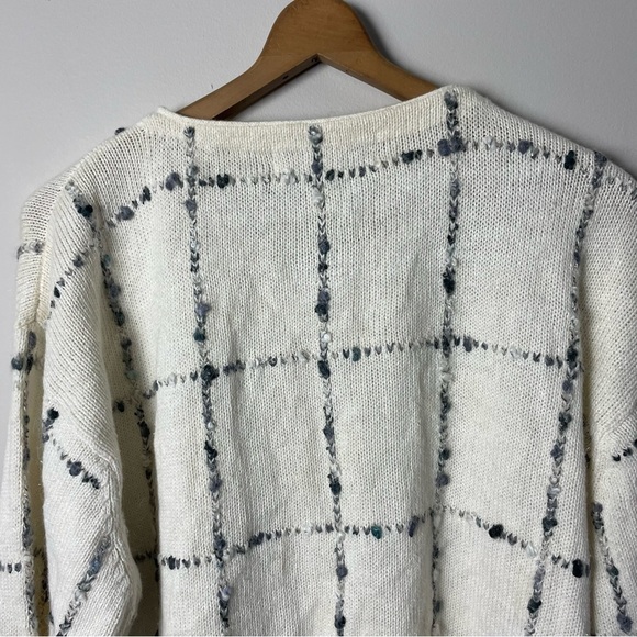 [Dress Barn] Ivory & Gray Plaid Windowpane Ramie Blend Button Down Sweater - Picture 8 of 9